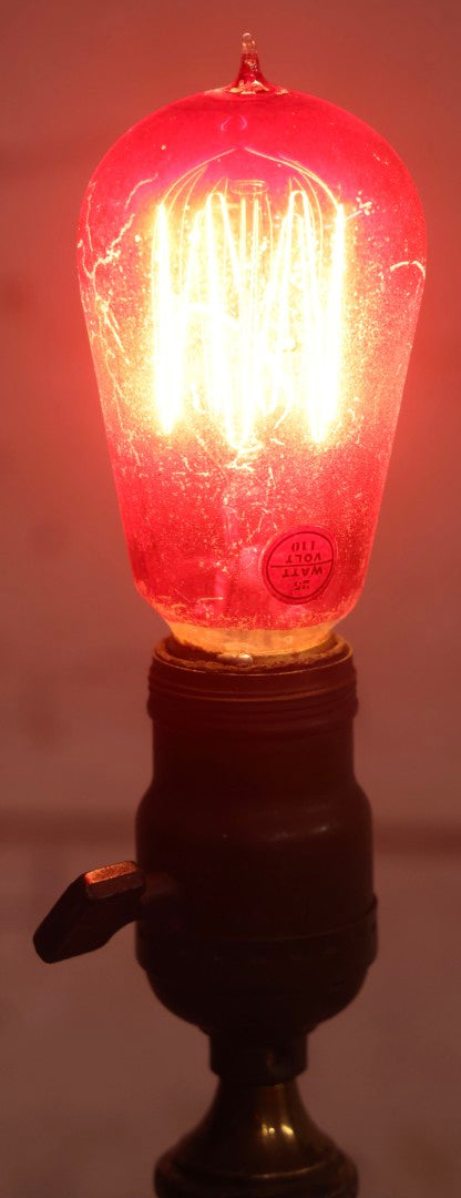 Lot 012 - Grouping Of Seven Antique Edison Style Incandescent Light Bulbs With Mixed Makers Including Bryan Marsh Imperial, Miller Patent 1902, National Mazda General Electric, Red And Clear Examples