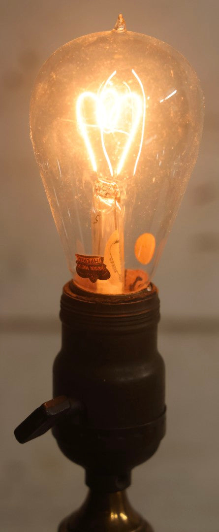 Lot 012 - Grouping Of Seven Antique Edison Style Incandescent Light Bulbs With Mixed Makers Including Bryan Marsh Imperial, Miller Patent 1902, National Mazda General Electric, Red And Clear Examples