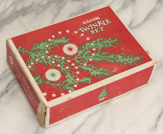 Lot 013 - Antique Gacor Twinkle Set Christmas Light Bulbs In Original Box With Assorted Ceramic Color Bulbs, Thirteen Pieces, Circa 1921