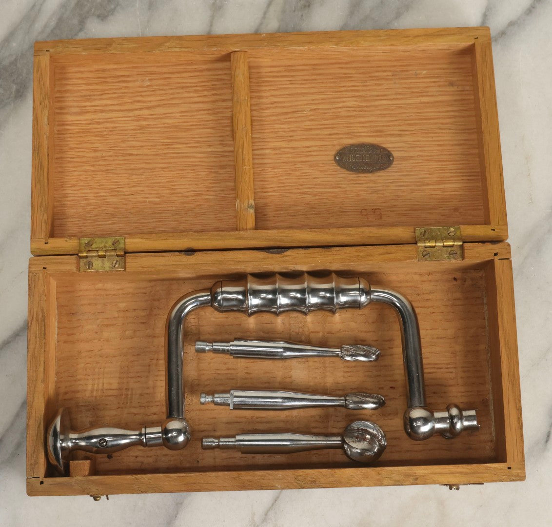 Lot 014 - Vintage Stainless Steel Surgical Hand Drill With Three Bits, Manufactured By V. Mueller & Co., Chicago, Sklar, U.S.A..