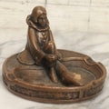 Lot 017 - Antique Art Deco Pierrot Clown Chalkware Ashtray With Bronzed Metal Shell And Figural Female Form, 6-1/8" Diameter