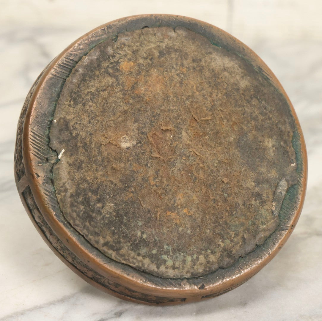 Lot 017 - Antique Art Deco Pierrot Clown Chalkware Ashtray With Bronzed Metal Shell And Figural Female Form, 6-1/8" Diameter