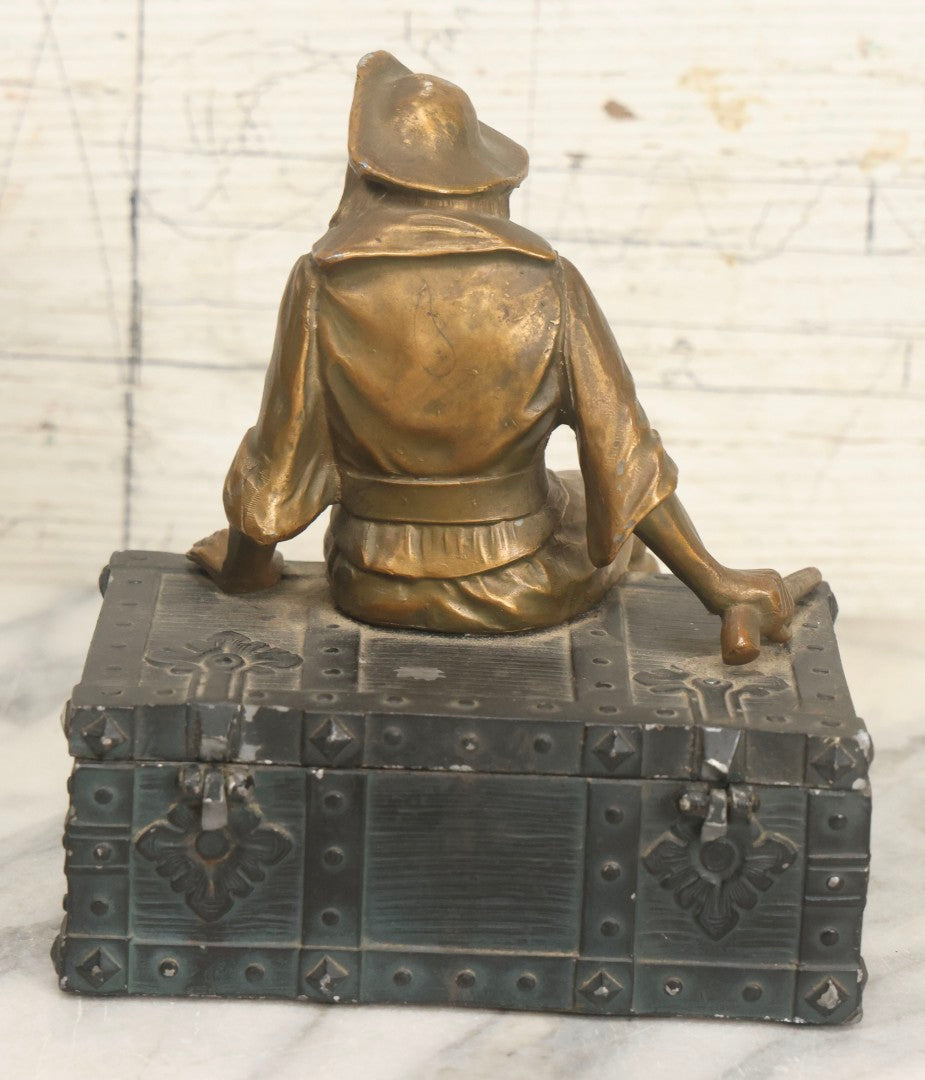 Lot 018 - Vintage Pirate Treasure Chest Change Box With Brass-Toned Buccaneer And Carved Bone Face, Circa 1940s