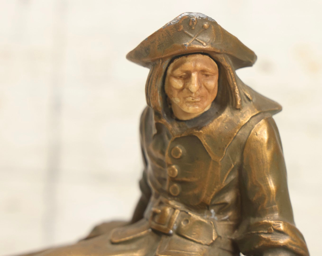 Lot 018 - Vintage Pirate Treasure Chest Change Box With Brass-Toned Buccaneer And Carved Bone Face, Circa 1940s