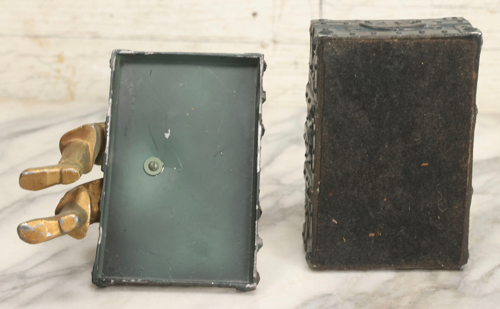 Lot 018 - Vintage Pirate Treasure Chest Change Box With Brass-Toned Buccaneer And Carved Bone Face, Circa 1940s