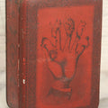 Lot 019 - Antique Red Metal Storage Box With Anthropomorphic Pig Hand Graphic, Somers Bros. Fine Metal Boxes, Brooklyn, New York, Patented April 29, 1879