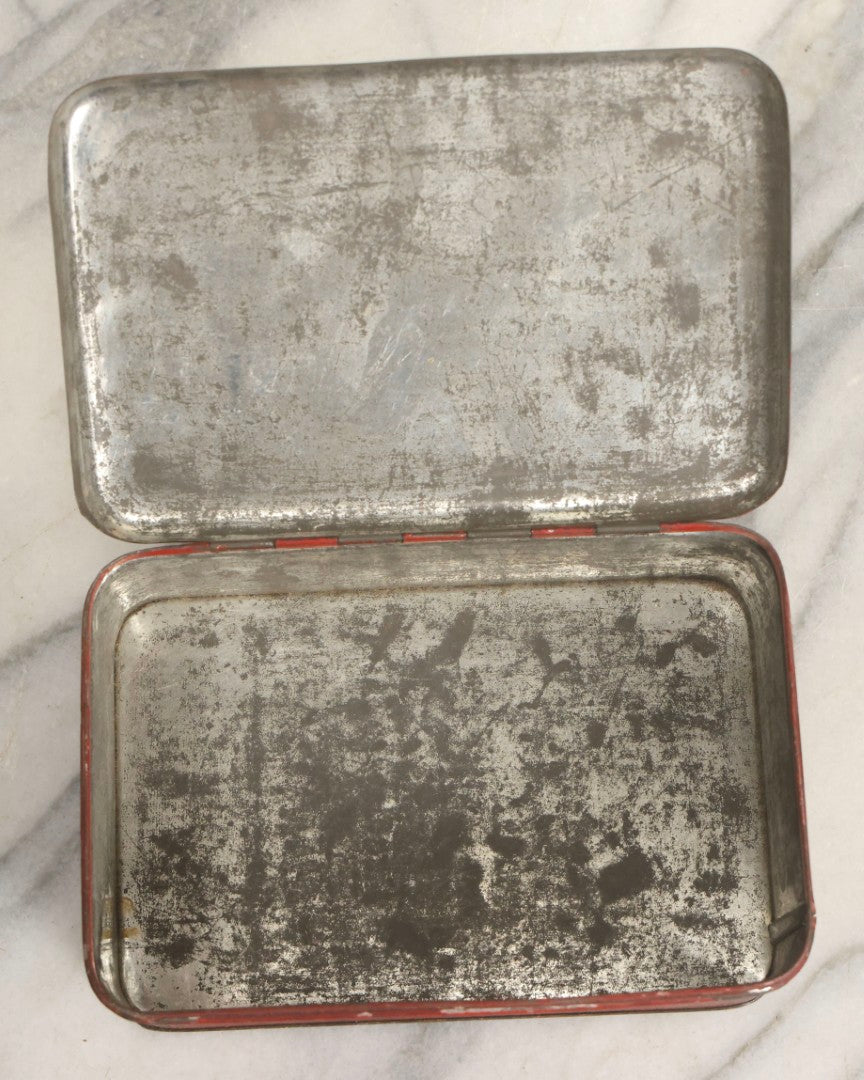 Lot 019 - Antique Red Metal Storage Box With Anthropomorphic Pig Hand Graphic, Somers Bros. Fine Metal Boxes, Brooklyn, New York, Patented April 29, 1879