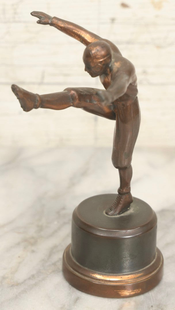 Lot 021 - Vintage Bronze-Toned Metal Football Kicker Trophy Figure, Circa 1940s 6-1/2" H