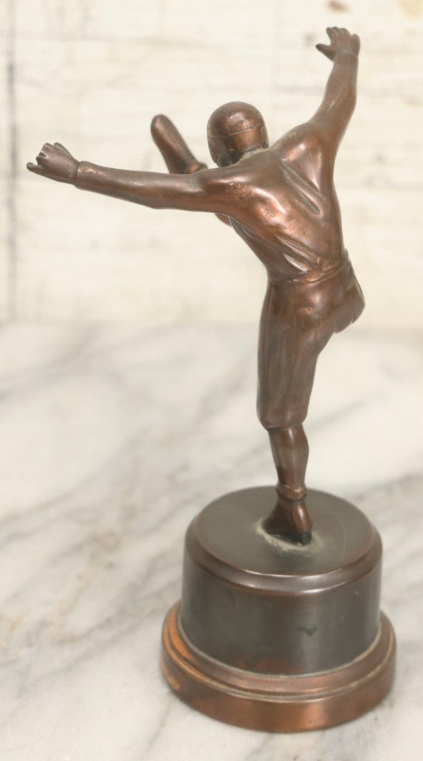 Lot 021 - Vintage Bronze-Toned Metal Football Kicker Trophy Figure, Circa 1940s 6-1/2" H