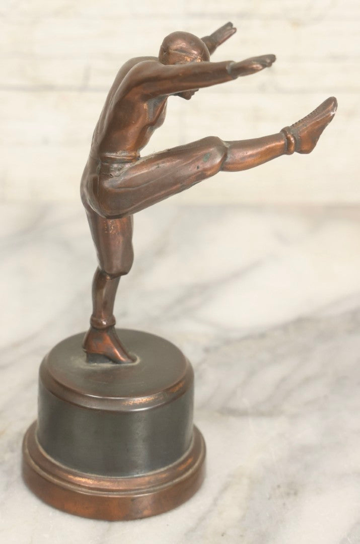 Lot 021 - Vintage Bronze-Toned Metal Football Kicker Trophy Figure, Circa 1940s 6-1/2" H