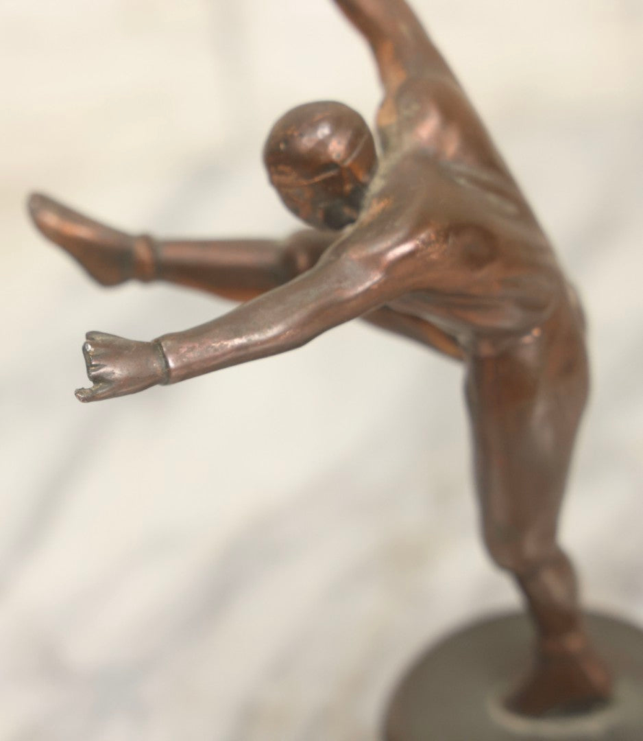 Lot 021 - Vintage Bronze-Toned Metal Football Kicker Trophy Figure, Circa 1940s 6-1/2" H
