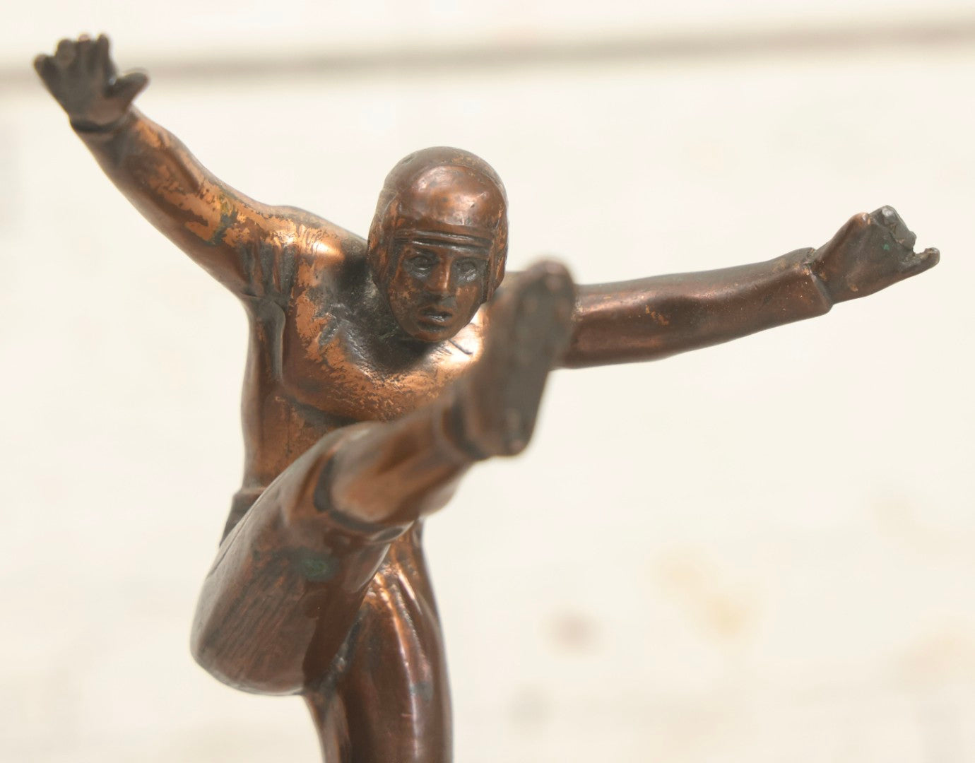 Lot 021 - Vintage Bronze-Toned Metal Football Kicker Trophy Figure, Circa 1940s 6-1/2" H