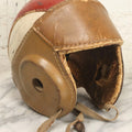 Lot 022 - Vintage Leather American Football Helmet With Red On White Stitched Panels And Ear Holes, Size 7-1/4, Marked D290