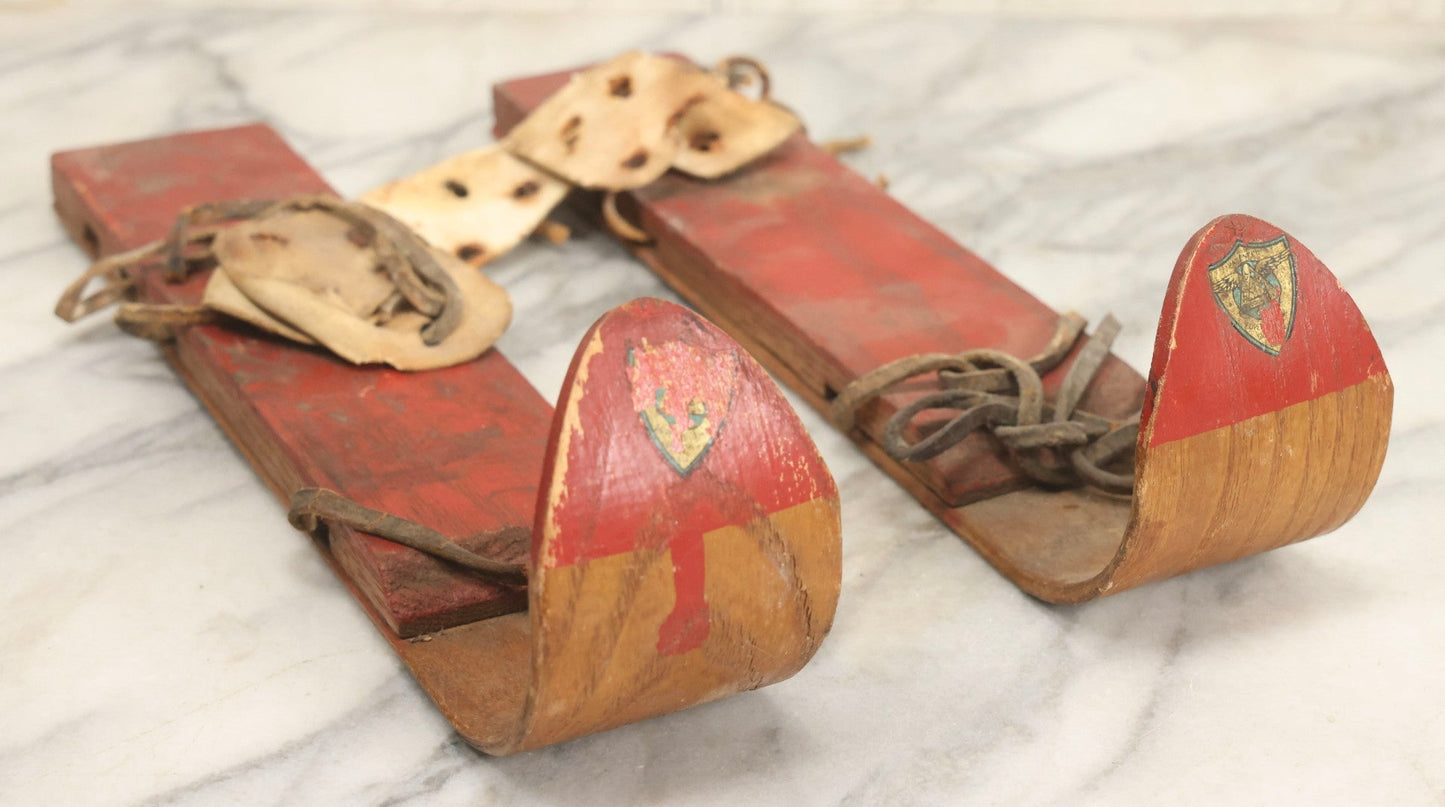 Lot 023 - Vintage Pair Of Children's Wooden Snow Skis Skates, F. D. Peters Co., Gloversville, New York, Circa 1920s 12-1/2" L Each