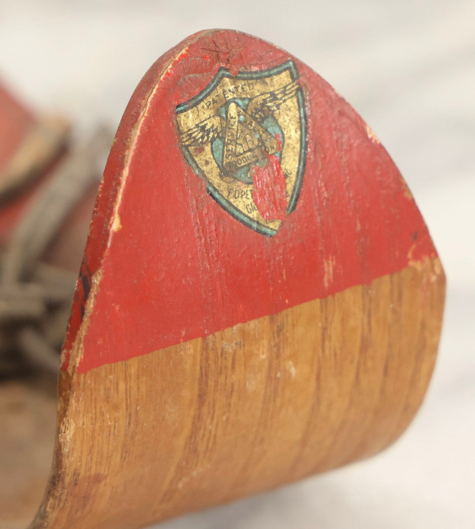 Lot 023 - Vintage Pair Of Children's Wooden Snow Skis Skates, F. D. Peters Co., Gloversville, New York, Circa 1920s 12-1/2" L Each