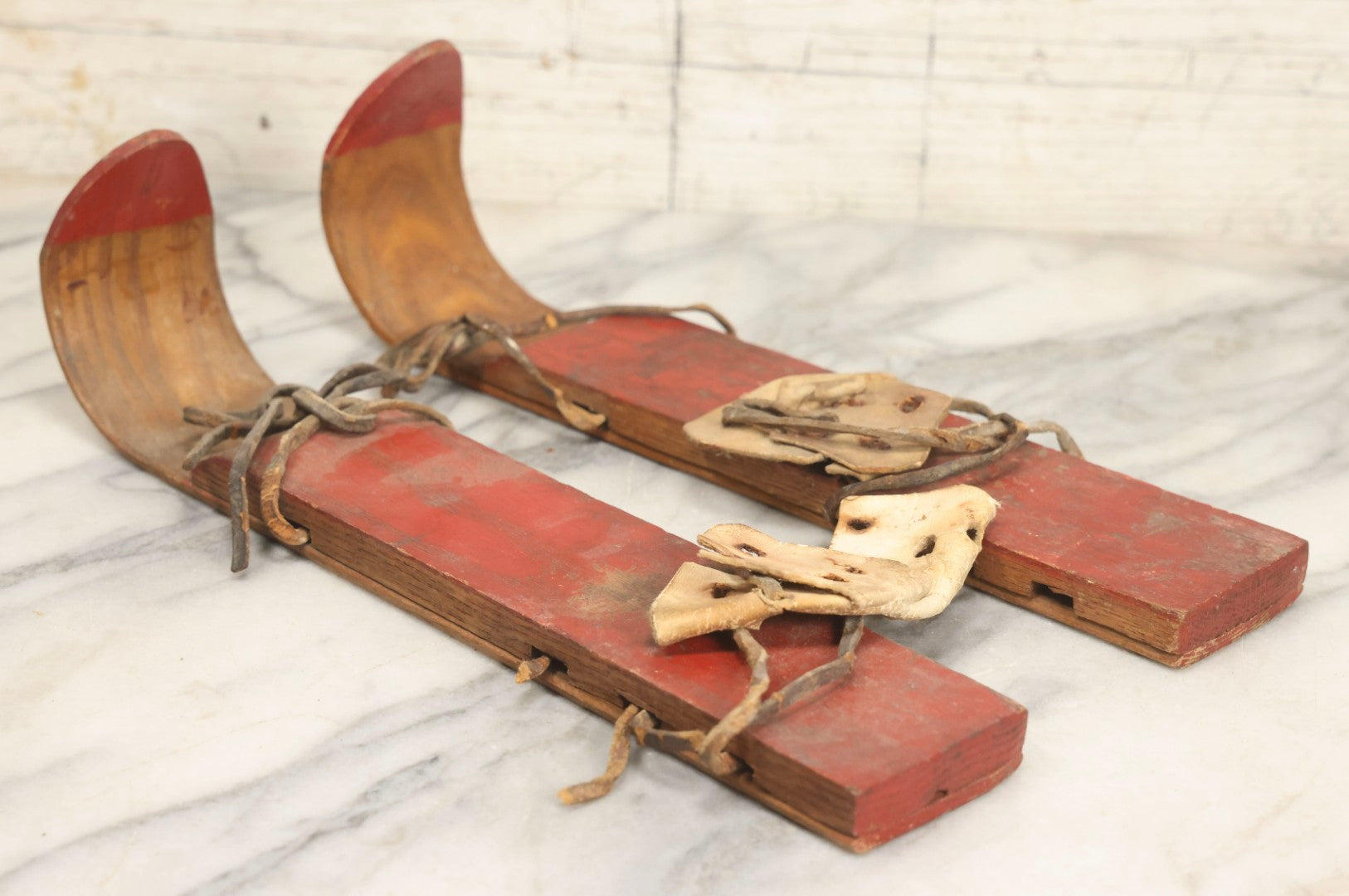 Lot 023 - Vintage Pair Of Children's Wooden Snow Skis Skates, F. D. Peters Co., Gloversville, New York, Circa 1920s 12-1/2" L Each