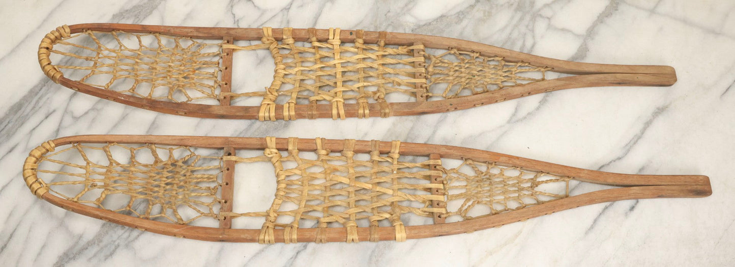 Lot 024 - Vintage Pair Of Children's Wooden Frame Snowshoes With Rawhide Webbing, 31" L Each