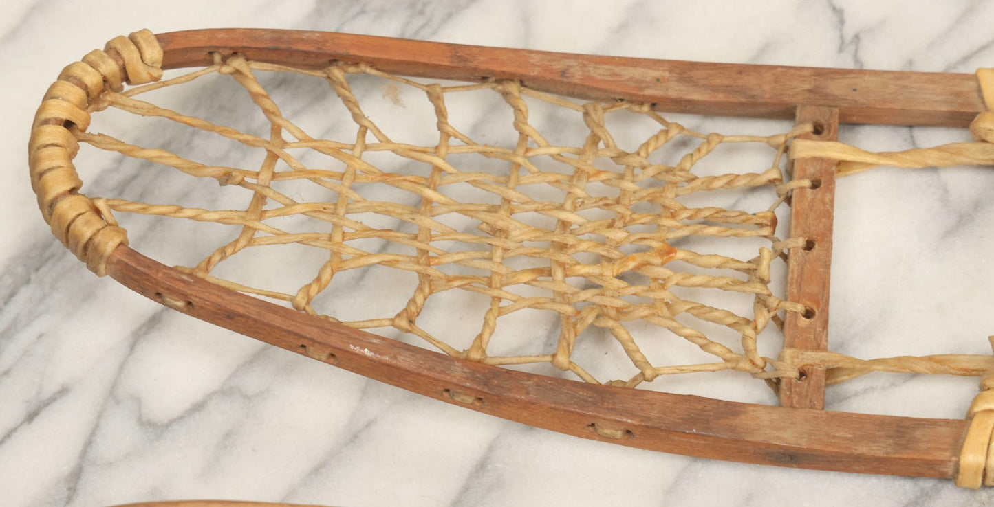Lot 024 - Vintage Pair Of Children's Wooden Frame Snowshoes With Rawhide Webbing, 31" L Each