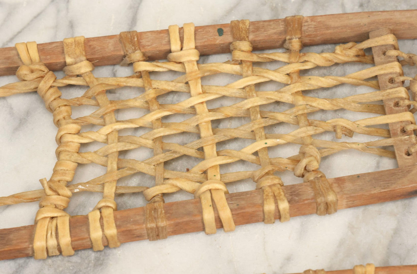 Lot 024 - Vintage Pair Of Children's Wooden Frame Snowshoes With Rawhide Webbing, 31" L Each