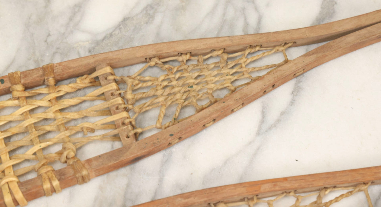 Lot 024 - Vintage Pair Of Children's Wooden Frame Snowshoes With Rawhide Webbing, 31" L Each