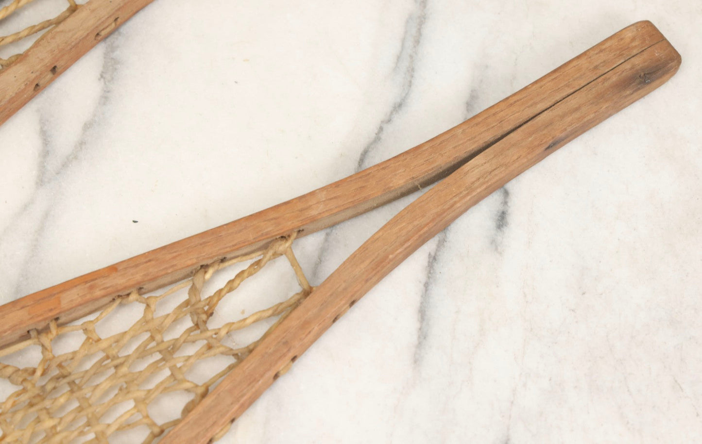 Lot 024 - Vintage Pair Of Children's Wooden Frame Snowshoes With Rawhide Webbing, 31" L Each