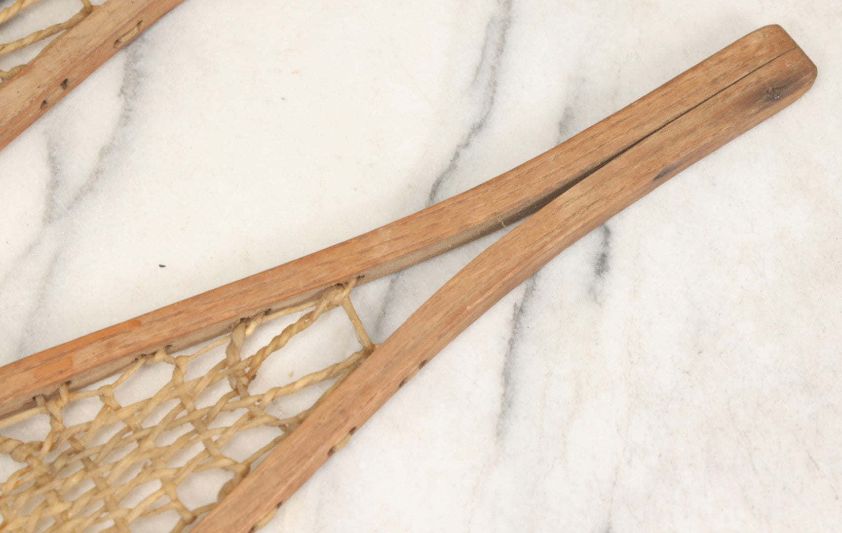 Lot 024 - Vintage Pair Of Children's Wooden Frame Snowshoes With Rawhide Webbing, 31" L Each