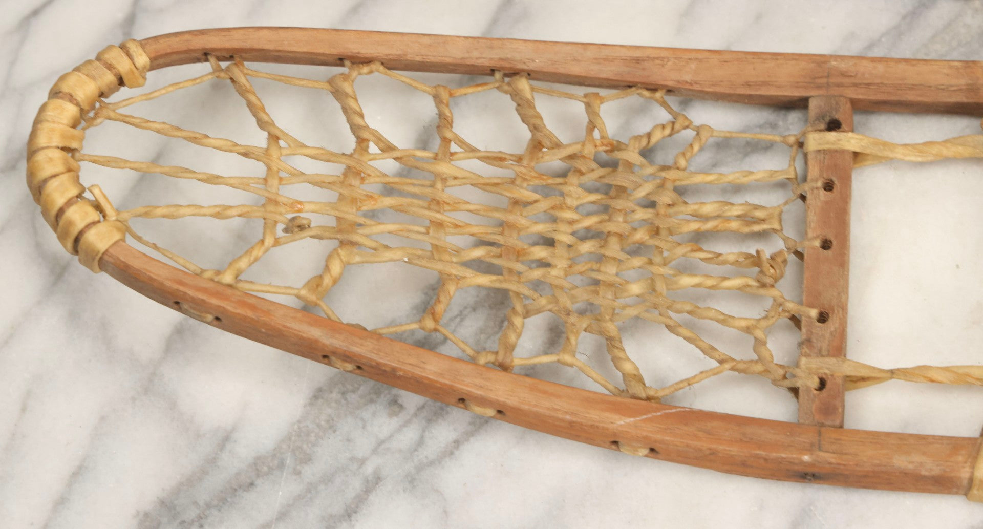 Lot 024 - Vintage Pair Of Children's Wooden Frame Snowshoes With Rawhide Webbing, 31" L Each
