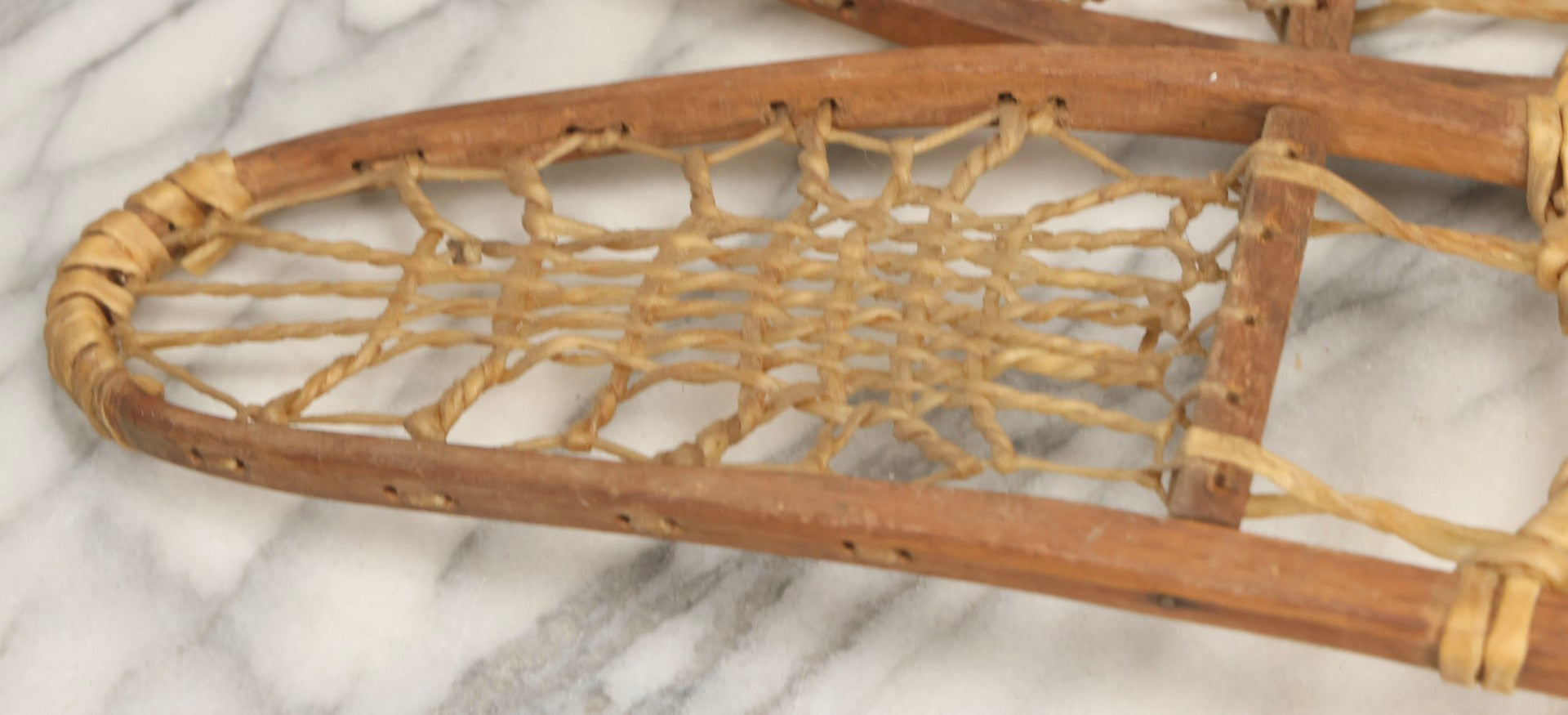 Lot 024 - Vintage Pair Of Children's Wooden Frame Snowshoes With Rawhide Webbing, 31" L Each