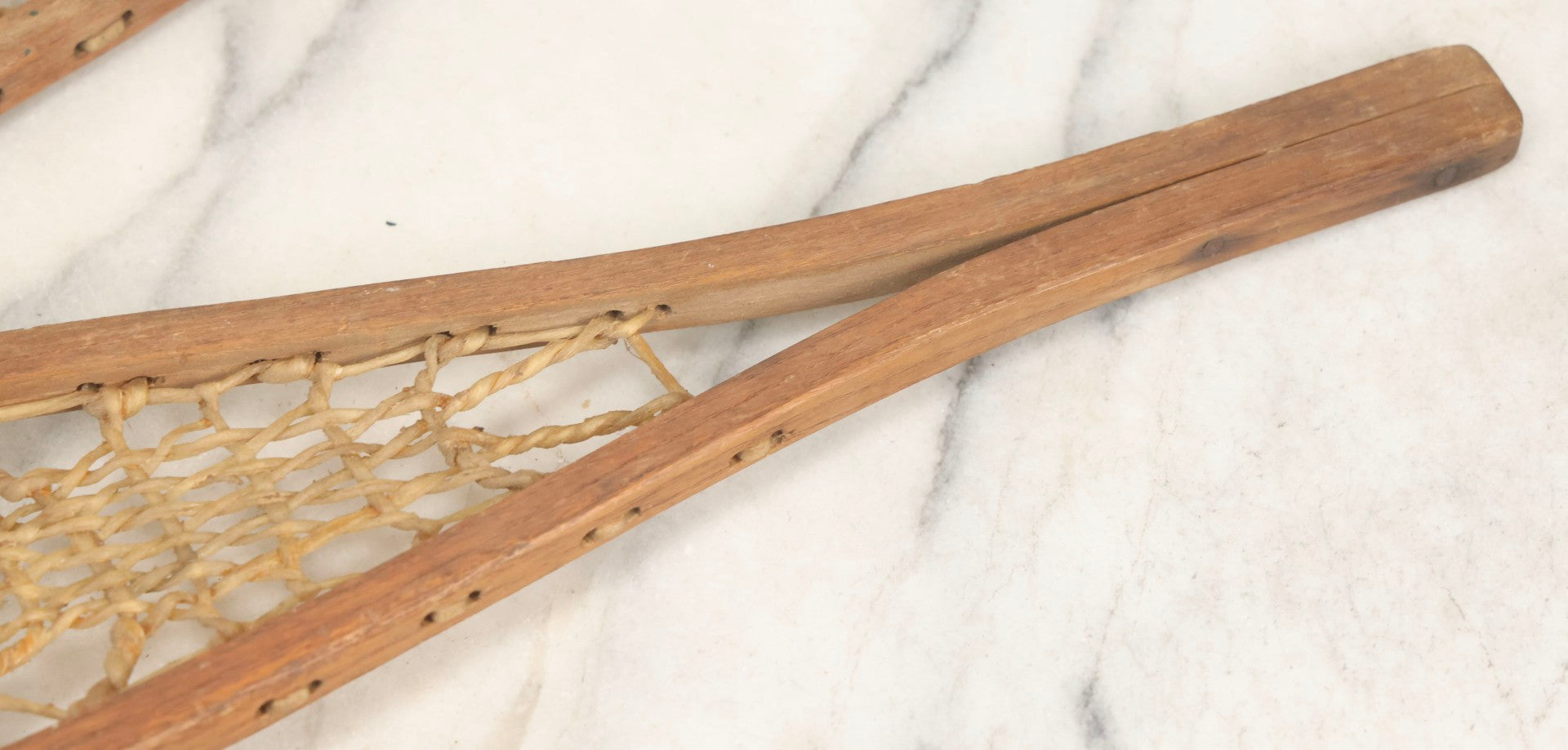 Lot 024 - Vintage Pair Of Children's Wooden Frame Snowshoes With Rawhide Webbing, 31" L Each