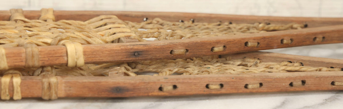 Lot 024 - Vintage Pair Of Children's Wooden Frame Snowshoes With Rawhide Webbing, 31" L Each