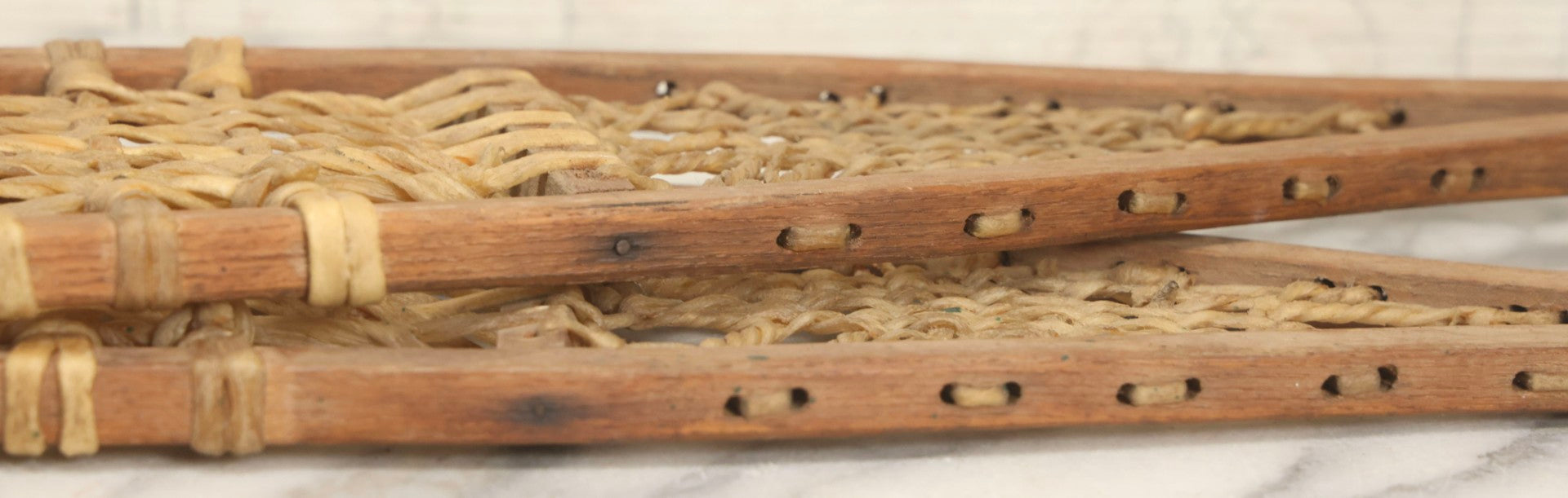 Lot 024 - Vintage Pair Of Children's Wooden Frame Snowshoes With Rawhide Webbing, 31" L Each