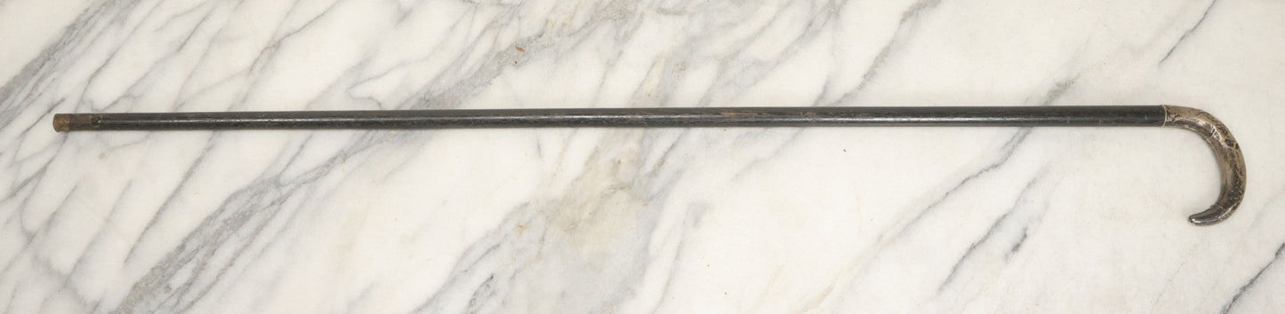 Lot 025 - Antique Black-Stained Wood Cane With Sterling Silver Handle Bearing Lion Passant Hallmark, 34-1/2" L