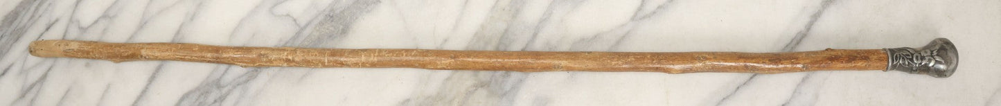 Lot 026 - Antique Branch Form Walking Cane With Silverplate Floral Handle, 34-1/4" L