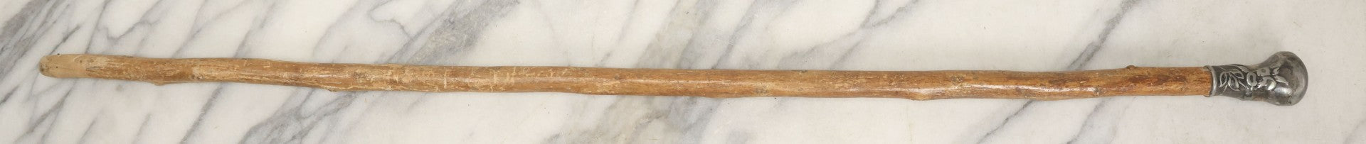 Lot 026 - Antique Branch Form Walking Cane With Silverplate Floral Handle, 34-1/4" L