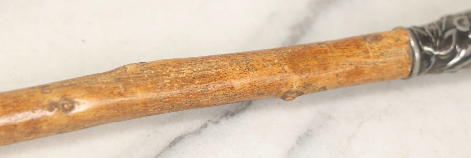 Lot 026 - Antique Branch Form Walking Cane With Silverplate Floral Handle, 34-1/4" L