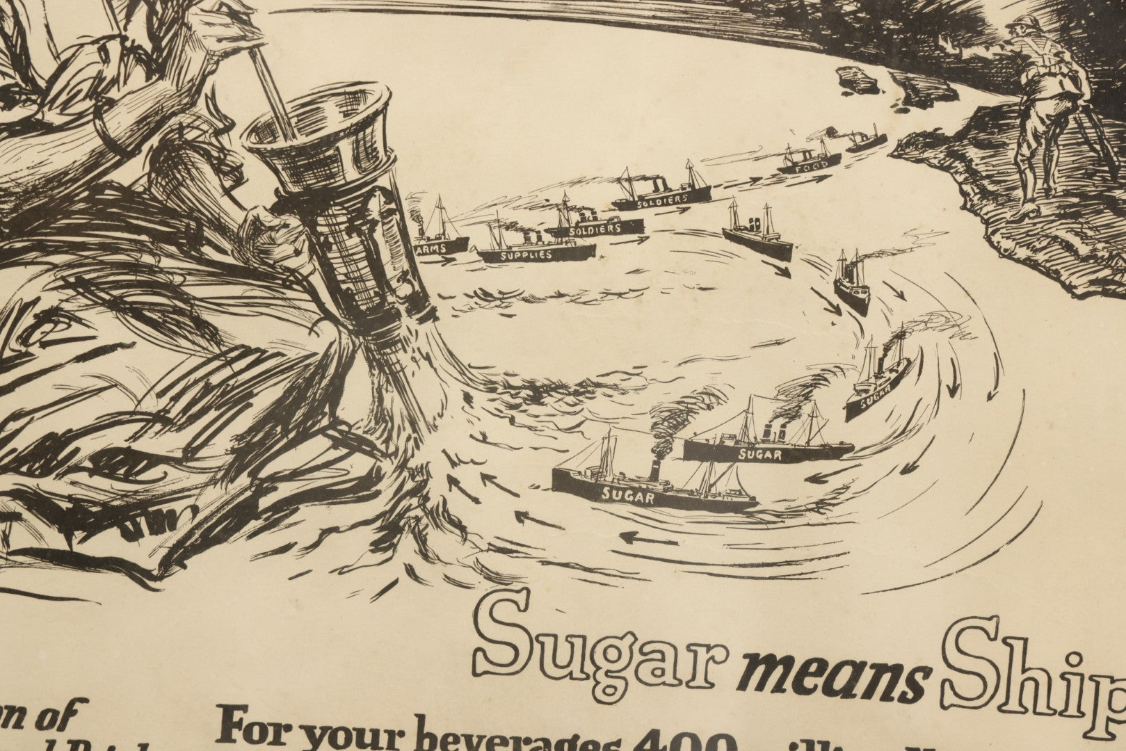 Lot 028 - World War I Era United States Food Administration Propaganda Poster “Sugar Means Ships,” Carey Printing Company, New York, 20-1/4" x 16-1/4"