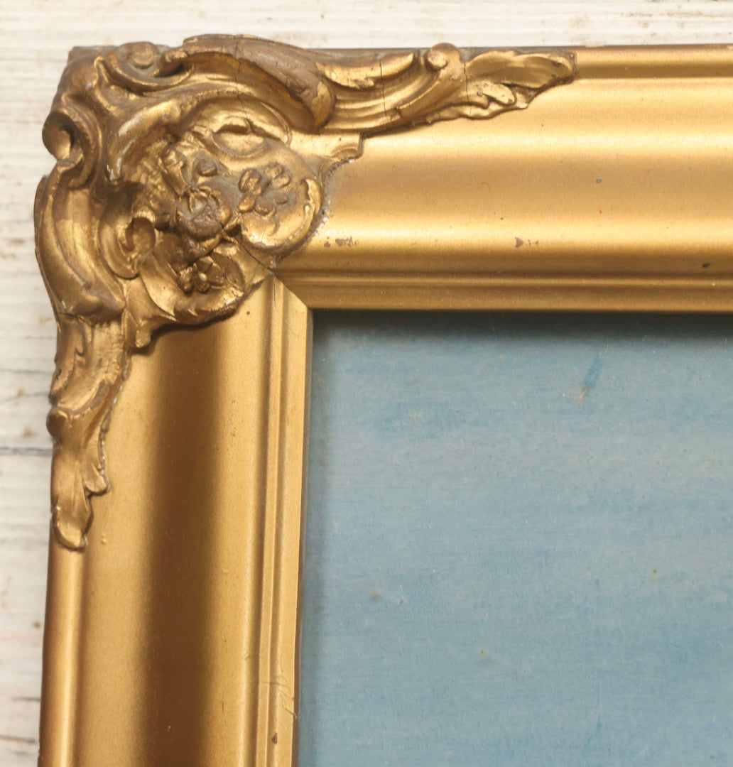 Lot 029 - Antique Ealry 20th Century Romantic Genre Scene Oil On Board, Sailor And Couple At Moonlit Seaside With Naval Officer, In Gilt Frame, 23-3/8" x 19-1/2"