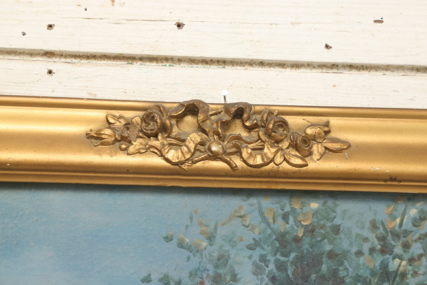 Lot 029 - Antique Ealry 20th Century Romantic Genre Scene Oil On Board, Sailor And Couple At Moonlit Seaside With Naval Officer, In Gilt Frame, 23-3/8" x 19-1/2"