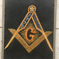 Lot 031 - Vintage Framed Masonic Hand-Embroidered Square And Compasses Emblem With Letter “G," 12-3/4" x 16-3/4"