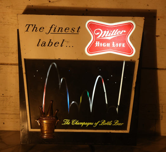 Lot 035 - Vintage Miller High Life Beer Metal And Plastic Light-Up Sign With Black Surround, Circa 1960s