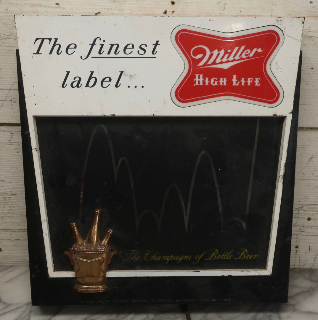 Lot 035 - Vintage Miller High Life Beer Metal And Plastic Light-Up Sign With Black Surround, Circa 1960s