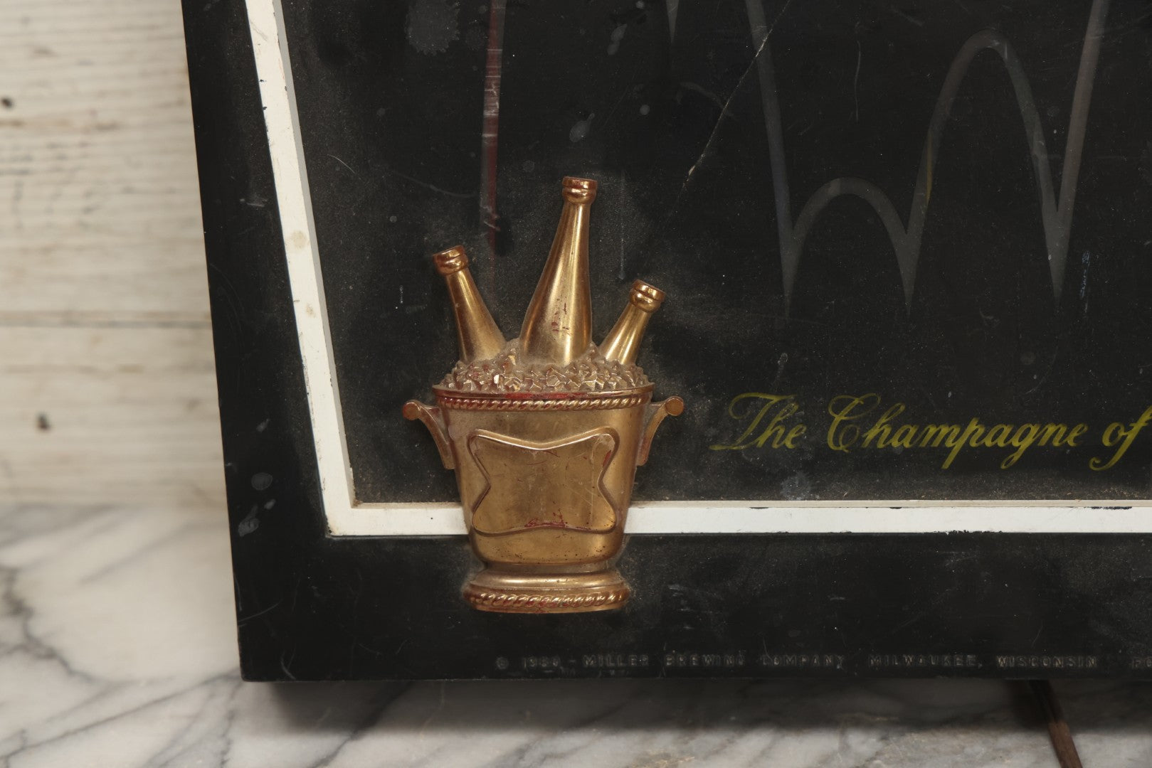 Lot 035 - Vintage Miller High Life Beer Metal And Plastic Light-Up Sign With Black Surround, Circa 1960s