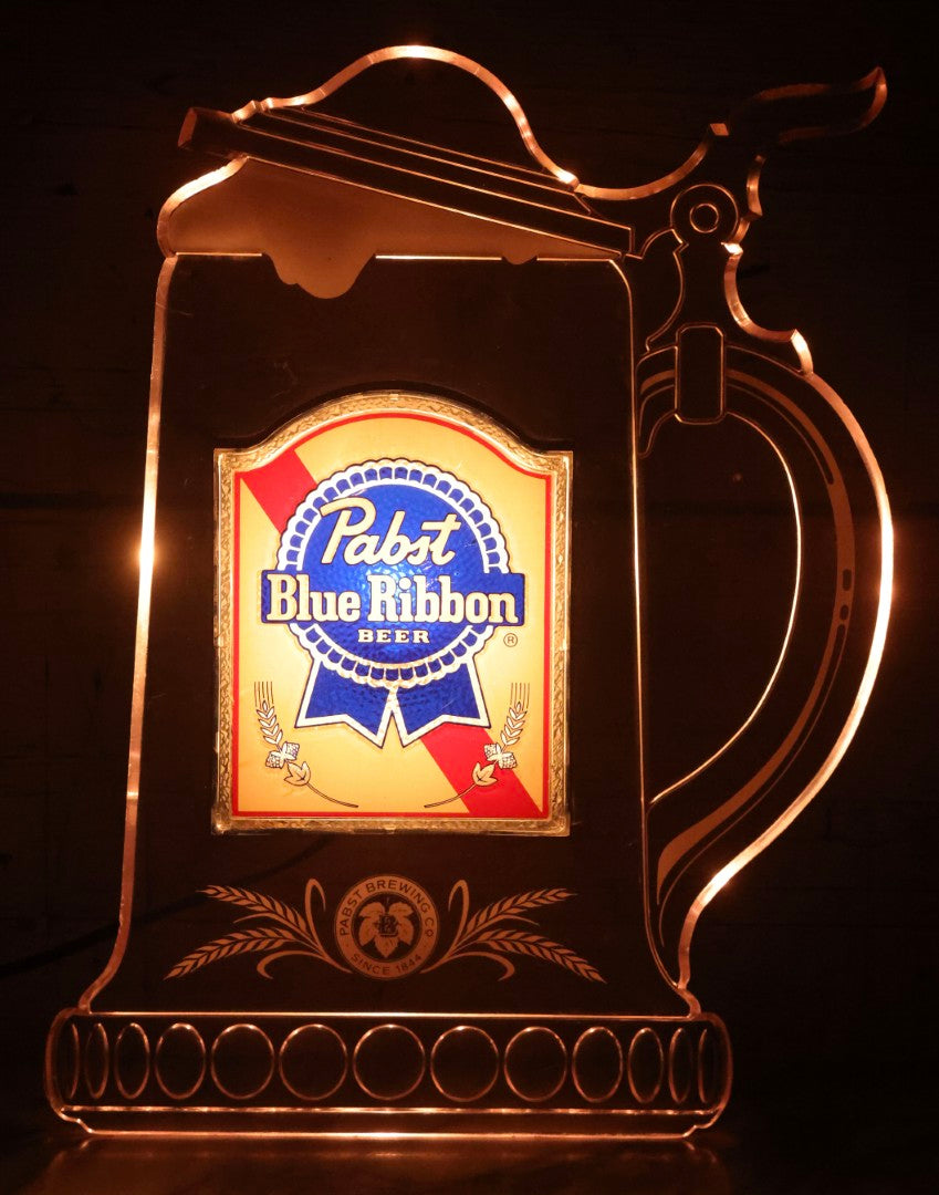 Lot 036 - Vintage Pabst Blue Ribbon Beer Clear Plastic Stein Light-Up Sign, Milwaukee, Wisconsin