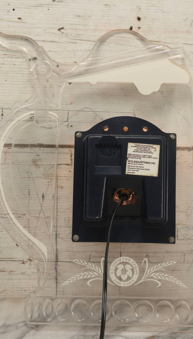 Lot 036 - Vintage Pabst Blue Ribbon Beer Clear Plastic Stein Light-Up Sign, Milwaukee, Wisconsin