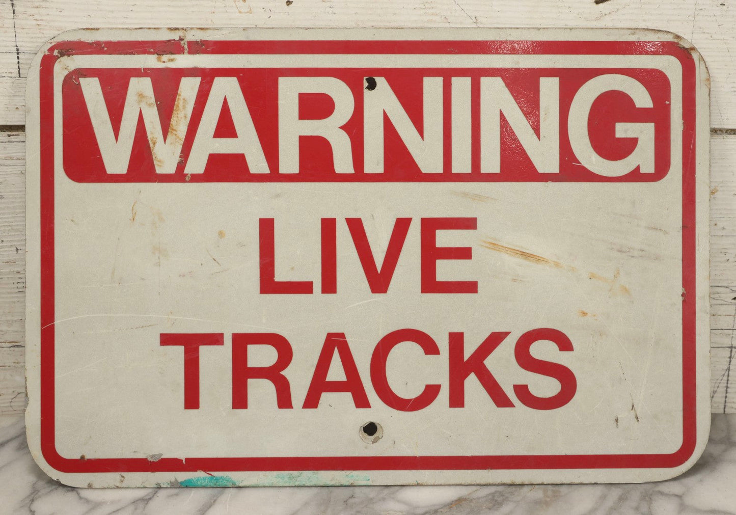 Lot 038 - Vintage “Warning Live Tracks” Metal Railroad Sign, 18" x 12"