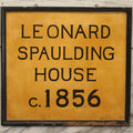 Lot 040 - Vintage Yellow “Leonard Spaulding House c. 1856” Painted Wooden Board Sign, Chelmsford, Massachusetts, 14-7/8" x 13-5/8"