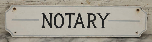 Lot 042 - Vintage “Notary” Hand-Painted Wooden Sign With Gray Pinstriping, 20" x 4-1/2"