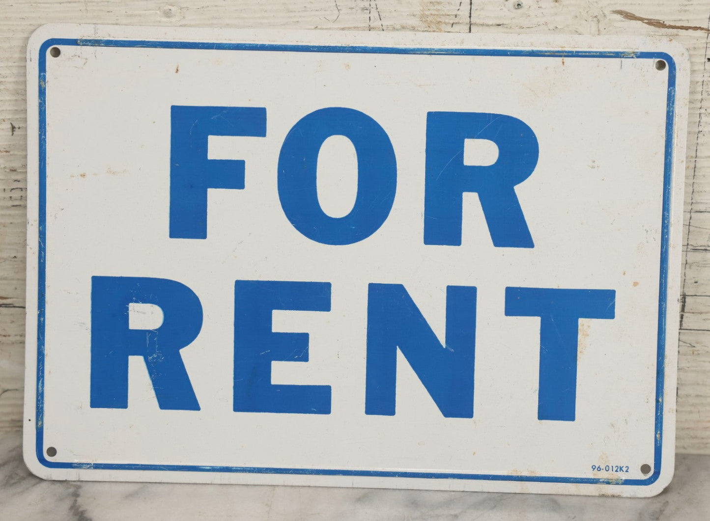 Lot 044 - Pair Of Vintage “For Rent” Metal Signs, Blue Text On White Field, 7" x 10"