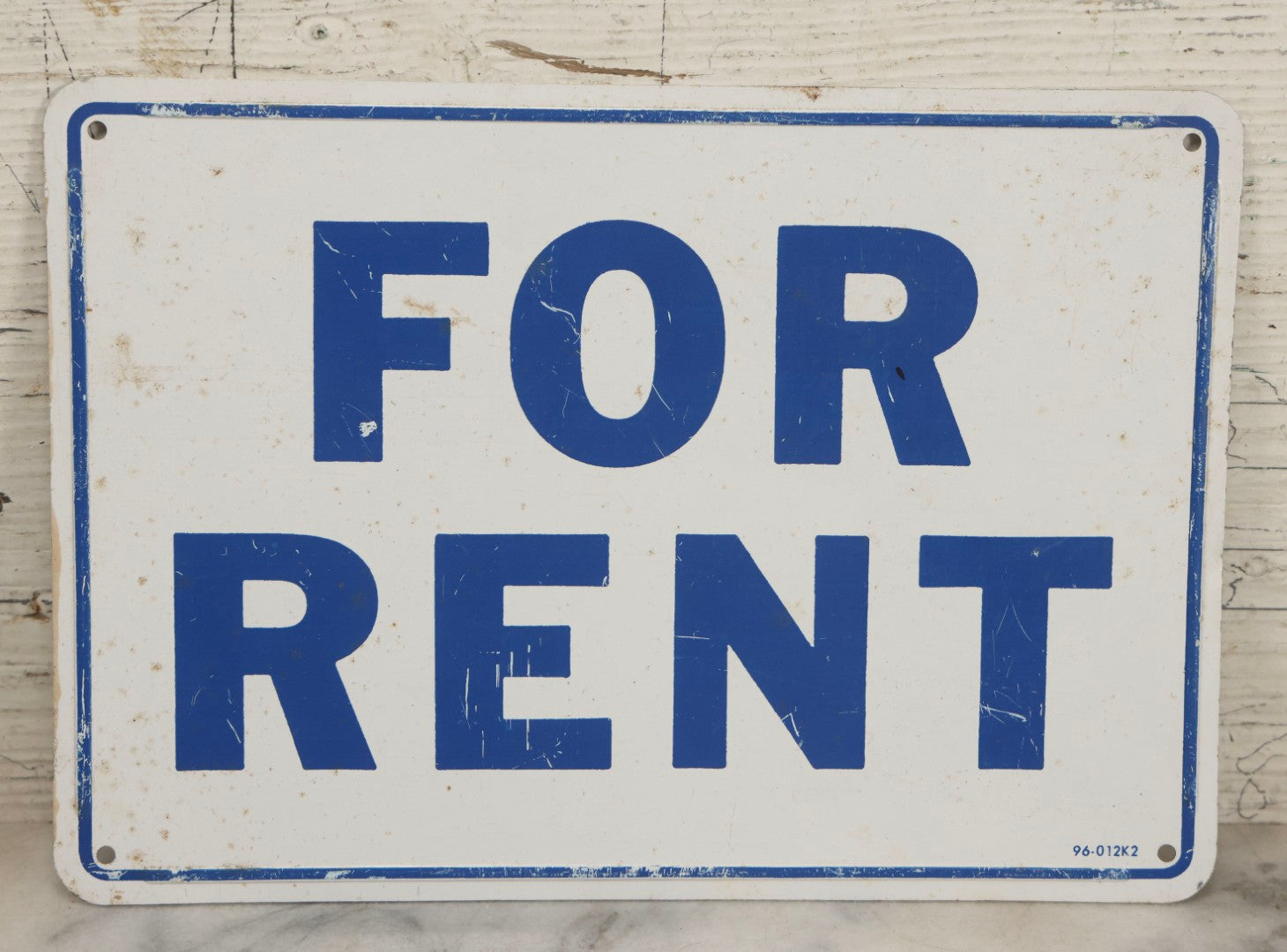 Lot 044 - Pair Of Vintage “For Rent” Metal Signs, Blue Text On White Field, 7" x 10"