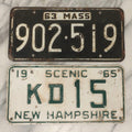 Lot 045 - Pair Of Vintage License Plates: 1965 Scenic New Hampshire And 1963 Massachusetts